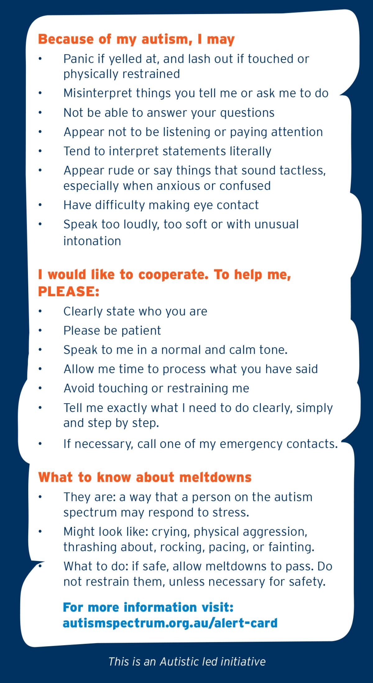 Autistic Alert card print 2